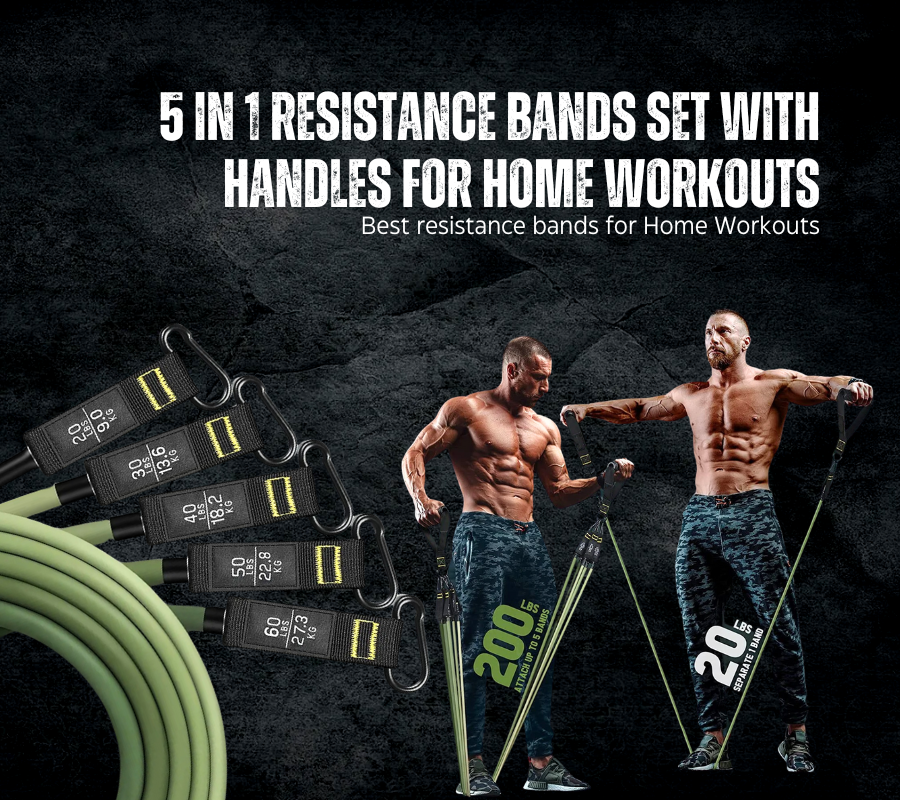 5 in 1 Resistance Bands Set with Handles & Door Anchor – 5 Fitness Bands for Home Workouts, Physical Therapy, Gym